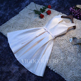 vigocouture-Ivory Satin Homecoming Dress with Pockets 20267-Prom Dresses-vigocouture-