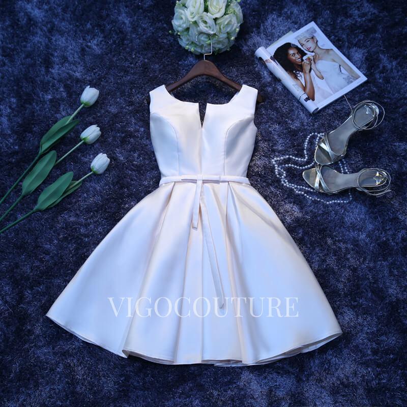 vigocouture-Ivory Satin Homecoming Dress with Pockets 20267-Prom Dresses-vigocouture-Ivory-US2-