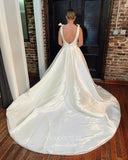 Ivory Satin Wedding Dresses Plunging V-Neck Bridal Gown W0101-Wedding Dresses-vigocouture-Ivory-US2-vigocouture