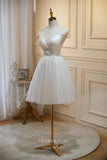 vigocouture-Ivory Spaghetti Strap Homecoming Dresses V-Neck Lace Applique Hoco Dresses hc190-Prom Dresses-vigocouture-