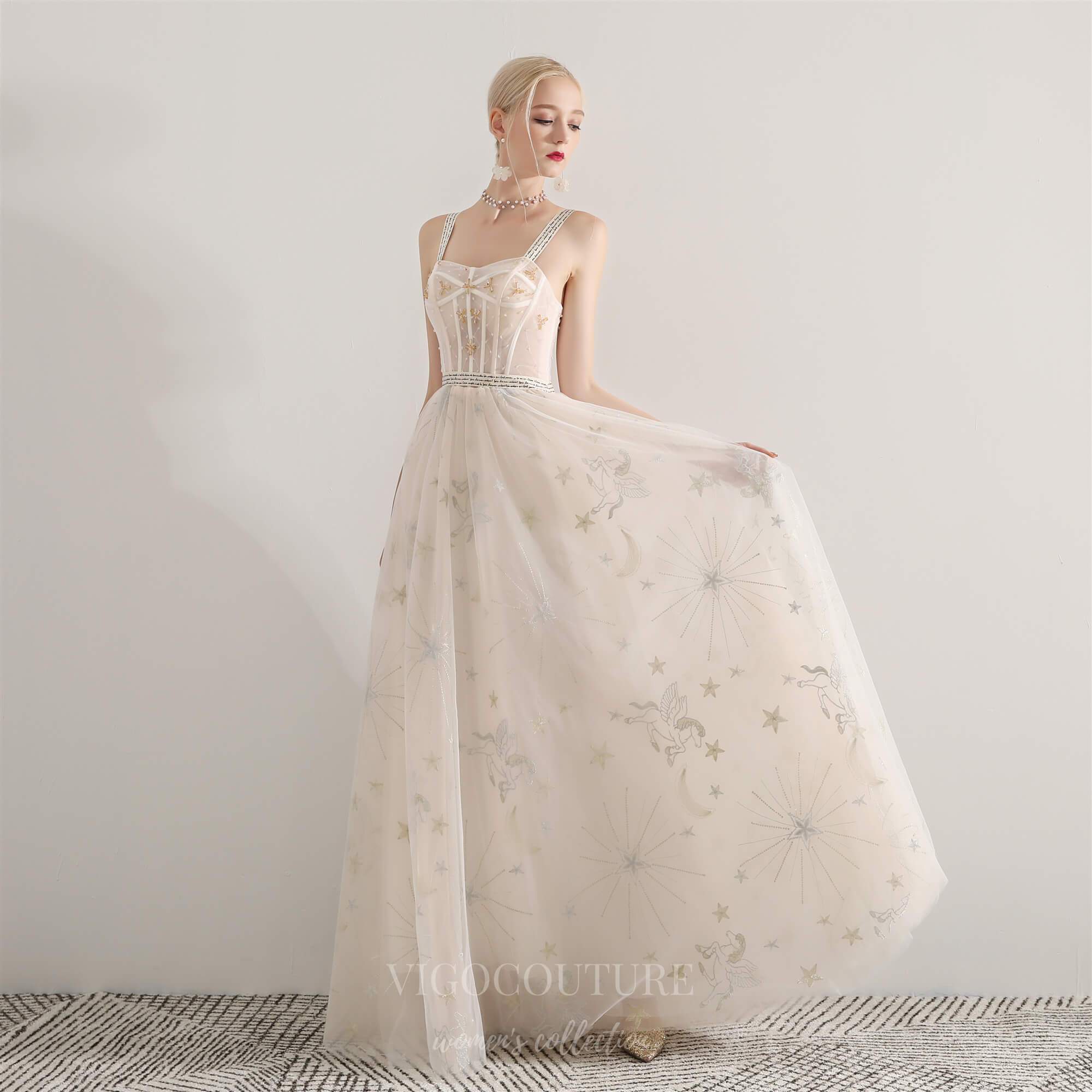 vigocouture-Ivory Spaghetti Strap Prom Dress 20702-Prom Dresses-vigocouture-