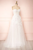 Ivory Strapless Lace Applique Wedding Dresses w0008