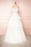 Ivory Strapless Tiered Wedding Dresses w0006