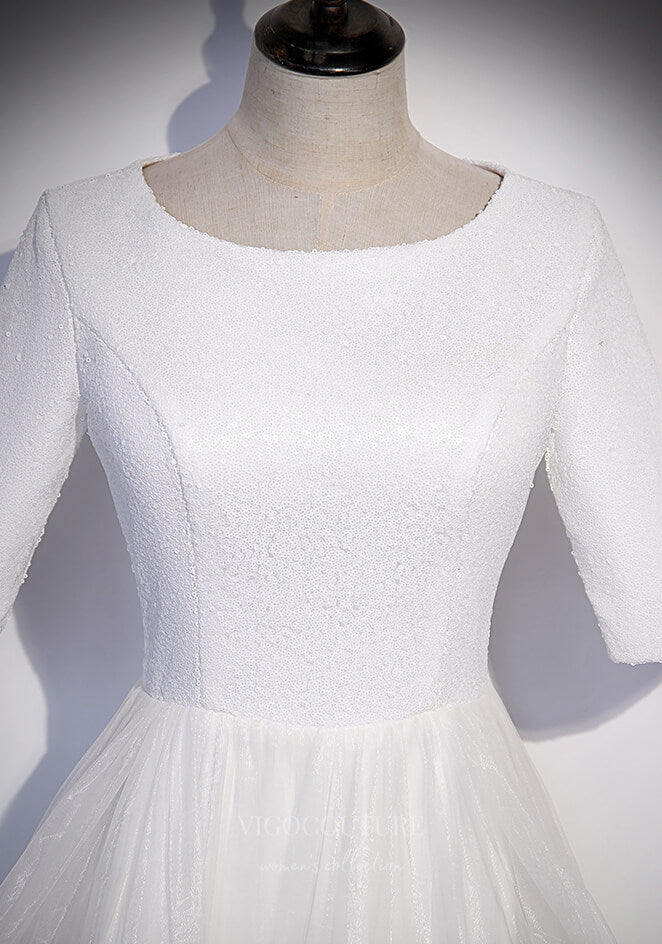 vigocouture-Ivory Tiered Half Sleeve Prom Dress 20879-Prom Dresses-vigocouture-