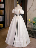 vigocouture-Jacquard Satin Prom Dresses Puffed Sleeve Formal Dresses 21503-Prom Dresses-vigocouture-