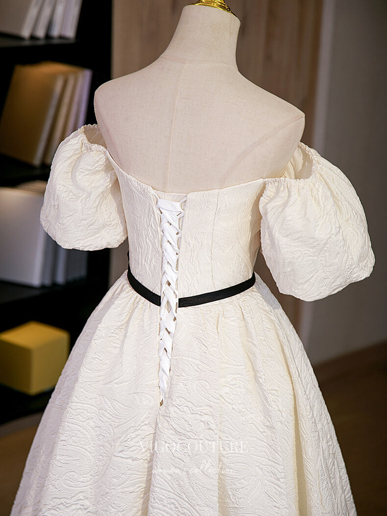 vigocouture-Jacquard Satin Prom Dresses Puffed Sleeve Formal Dresses 21503-Prom Dresses-vigocouture-