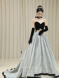 Jacquard Satin Prom Dresses Strapless Formal Gown 22042-Prom Dresses-vigocouture-As Pictured-US2-vigocouture