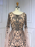 Khaki Beaded Lace Prom Dresses Extra Long Sleeve Sheath Evening Dress 22094-Prom Dresses-vigocouture-Khaki-US2-vigocouture
