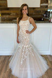 vigocouture-Khaki Lace Applique Mermaid Prom Dresses Spaghetti Strap Evening Dress 20597-Prom Dresses-vigocouture-Khaki-US0-