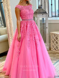 vigocouture-Khaki Lace Applique Prom Dresses A-Line Evening Dress 20928-Prom Dresses-vigocouture-Pink-US2-