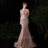 vigocouture-Khaki Mermaid Beaded Short Sleeve Prom Dresses 20151-Prom Dresses-vigocouture-