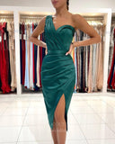 vigocouture-Knee Length Bodycon Prom Dress Satin Short Formal Dress 20847-Prom Dresses-vigocouture-Green-US2-