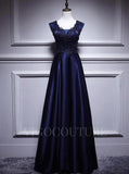 vigocouture-Lace Applique Beaded Prom Dress 2022 V-Neck Sleeveless Prom Gown-Prom Dresses-vigocouture-Navy Blue-US2-