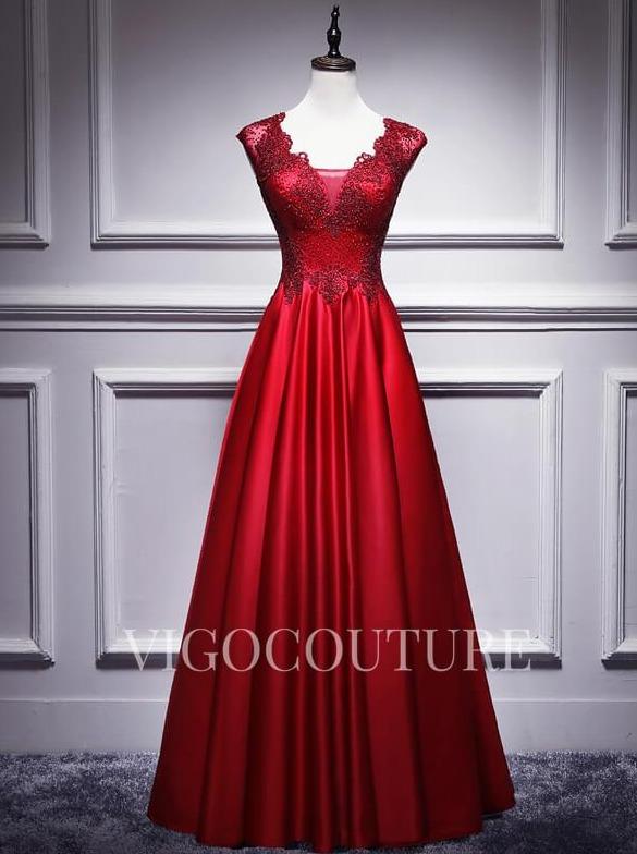 vigocouture-Lace Applique Beaded Prom Dress 2022 V-Neck Sleeveless Prom Gown-Prom Dresses-vigocouture-Red-US2-