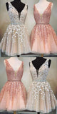 vigocouture-Lace Applique Homecoming Dress Plunging V-Neck Hoco Dress hc033-Prom Dresses-vigocouture-