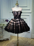 vigocouture-Lace Applique Homecoming Dresses Boat Neck Dama Dresses hc087-Prom Dresses-vigocouture-Black-US2-