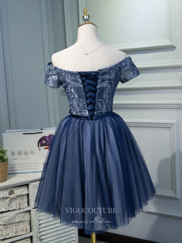 vigocouture-Lace Applique Homecoming Dresses Off the Shoulder Dama Dresses hc098-Prom Dresses-vigocouture-