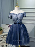 vigocouture-Lace Applique Homecoming Dresses Off the Shoulder Dama Dresses hc098-Prom Dresses-vigocouture-Blue-US2-