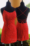 vigocouture-Lace Applique Homecoming Dresses Spaghetti Strap Bodycon Dresses hc014-Prom Dresses-vigocouture-Red-US2-