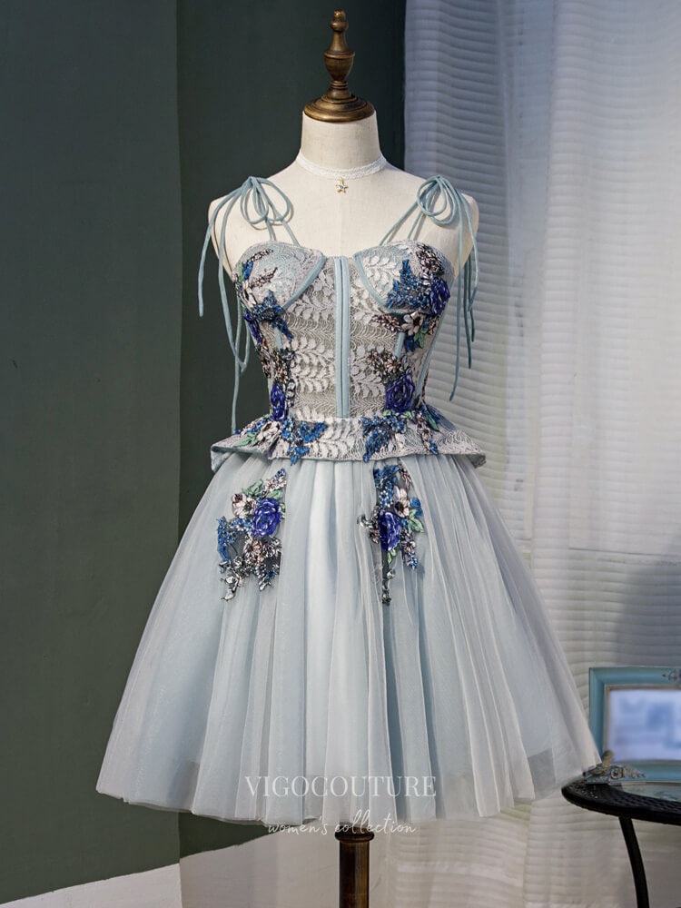 vigocouture-Lace Applique Homecoming Dresses Spaghetti Strap Dama Dresses hc101-Prom Dresses-vigocouture-Light Blue-US2-