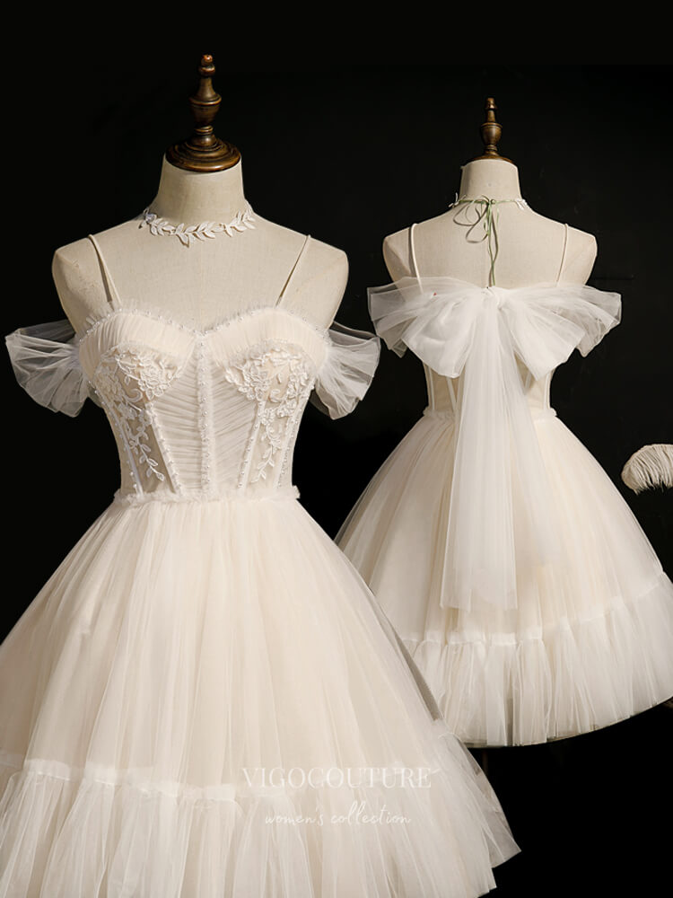 vigocouture-Lace Applique Homecoming Dresses Spaghetti Strap Dama Dresses hc121-Prom Dresses-vigocouture-Ivory-US2-