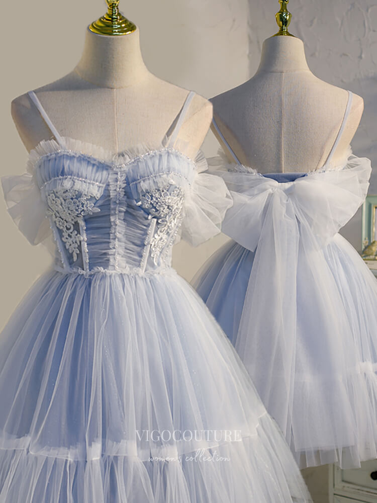 vigocouture-Lace Applique Homecoming Dresses Spaghetti Strap Dama Dresses hc121-Prom Dresses-vigocouture-Light Blue-US2-