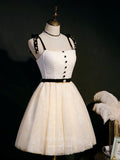 vigocouture-Lace Applique Homecoming Dresses Spaghetti Strap Dama Dresses hc123-Prom Dresses-vigocouture-Champagne-US2-