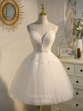 vigocouture-Lace Applique Homecoming Dresses Spaghetti Strap Dama Dresses hc132-Prom Dresses-vigocouture-Champagne-US2-B