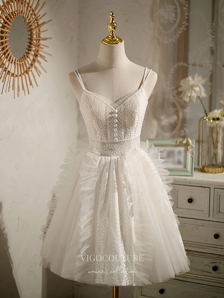 vigocouture-Lace Applique Homecoming Dresses Spaghetti Strap Dama Dresses hc142-Prom Dresses-vigocouture-Ivory-US2-A