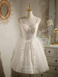 vigocouture-Lace Applique Homecoming Dresses Spaghetti Strap Dama Dresses hc142-Prom Dresses-vigocouture-Ivory-US2-A