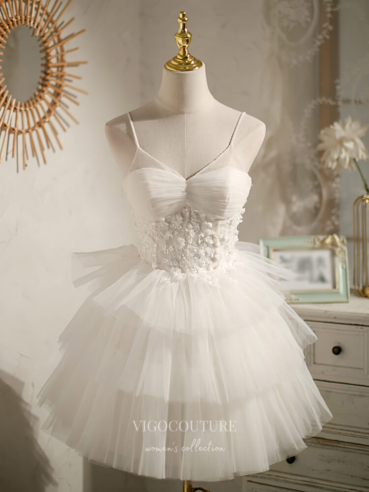 vigocouture-Lace Applique Homecoming Dresses Spaghetti Strap Dama Dresses hc144-Prom Dresses-vigocouture-Ivory-US2-A