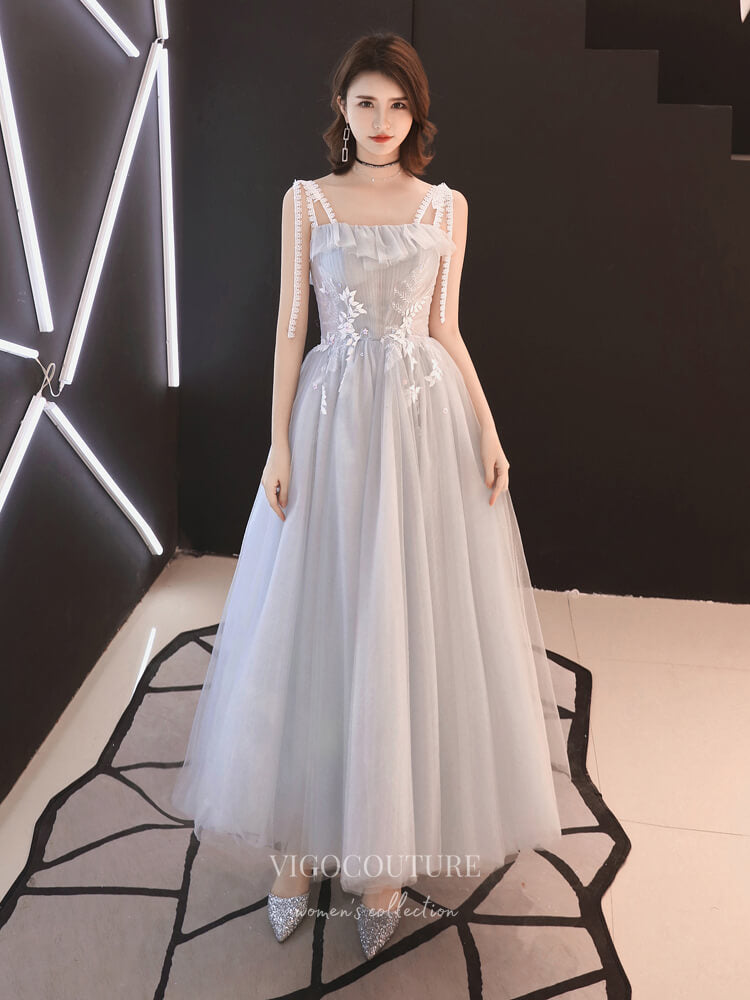 vigocouture-Lace Applique Homecoming Dresses Spaghetti Strap Maxi Dresses hc100-Prom Dresses-vigocouture-Grey-US2-