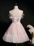 vigocouture-Lace Applique Homecoming Dresses Strapless Feather Dama Dresses hc117-Prom Dresses-vigocouture-
