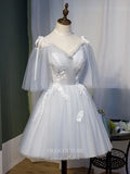 vigocouture-Lace Applique Homecoming Dresses Tulle Dama Dresses hc124-Prom Dresses-vigocouture-Grey-US2-B