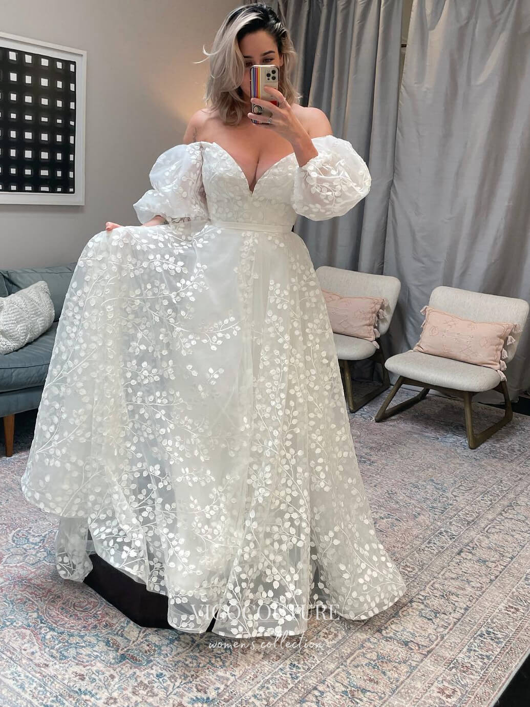 vigocouture-Lace Applique Long Sleeve Wedding Dresses A-Line Sweetheart Neck Bridal Dresses W0065-Wedding Dresses-vigocouture-