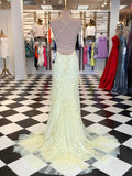 vigocouture-Lace Applique Mermaid Prom Dresses Spaghetti Strap Evening Dress 20594-Prom Dresses-vigocouture-