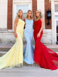 Lace Applique Mermaid Prom Dresses Spaghetti Strap Evening Dress 20594