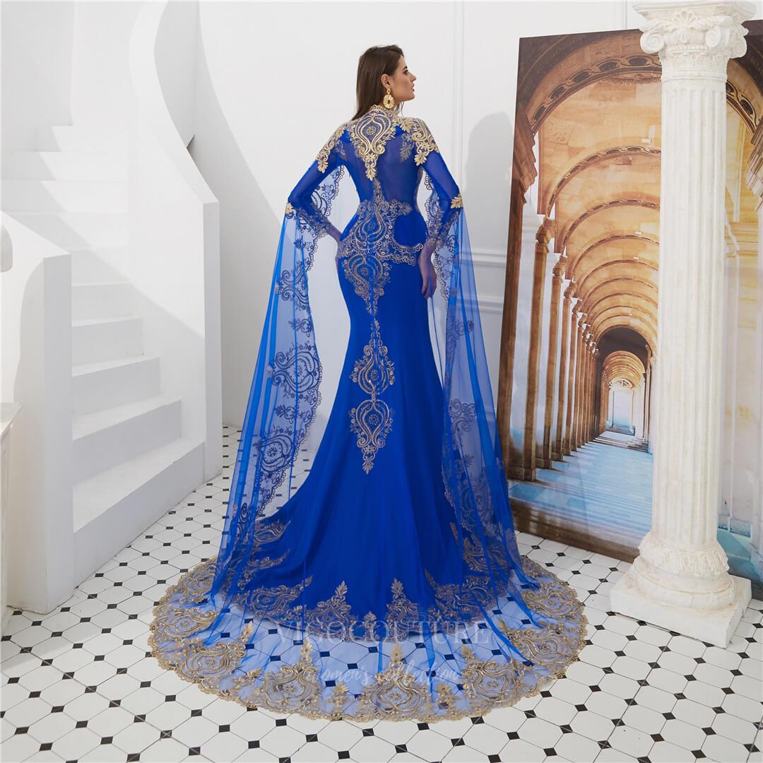 vigocouture-Lace Applique Mermaid Removable Cape Prom Dress 20279-Prom Dresses-vigocouture-