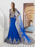 vigocouture-Lace Applique Mermaid Removable Cape Prom Dress 20279-Prom Dresses-vigocouture-Blue-US2-