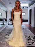 Lace Applique Mermaid Spaghetti Strap Prom Dress 20924