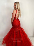 vigocouture-Lace Applique Mermaid Spaghetti Strap Prom Dress 20925-Prom Dresses-vigocouture-