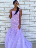 vigocouture-Lace Applique Mermaid Spaghetti Strap Prom Dress 20925-Prom Dresses-vigocouture-Lavender-US2-