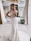 Lace Applique Mermaid Wedding Dresses Cap Sleeve Bridal Dresses W0083