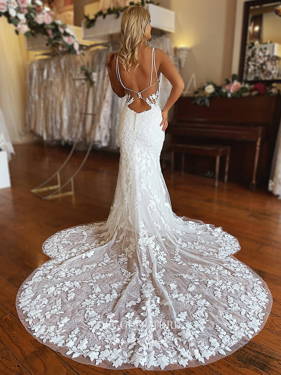 vigocouture-Lace Applique Mermaid Wedding Dresses Chapel Train Bridal Dresses W0057-Wedding Dresses-vigocouture-As Pictured-US2-