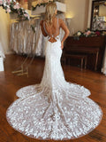 Lace Applique Mermaid Wedding Dresses Chapel Train Bridal Dresses W0057