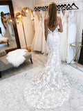 vigocouture-Lace Applique Mermaid Wedding Dresses Spaghetti Strap Bridal Dresses W0059-Wedding Dresses-vigocouture-