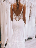 vigocouture-Lace Applique Mermaid Wedding Dresses V-Neck Bridal Dresses W0080-Wedding Dresses-vigocouture-