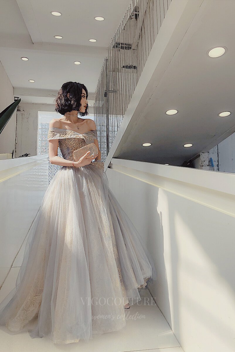 vigocouture-Lace Applique Off the Shoulder Prom Dress 20638-Prom Dresses-vigocouture-