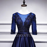 vigocouture-Lace Applique Prom Dress 2022 Half Sleeve Satin Prom Gown-Prom Dresses-vigocouture-