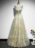 vigocouture-Lace Applique Prom Dresses A-line Boat Neck Prom Gown 20285-Prom Dresses-vigocouture-Champagne-US2-